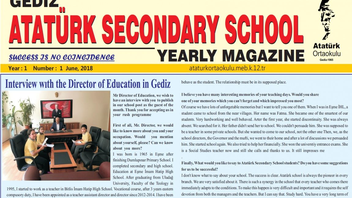 Atatürk Secondary School Students Published Yearly School Magazine NO:1